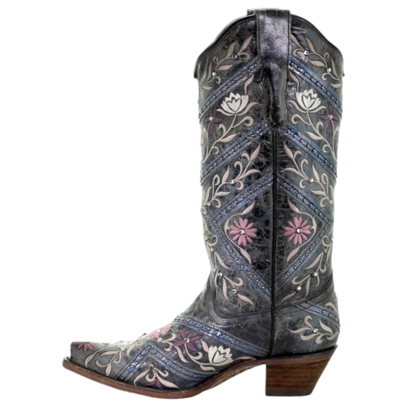 CORRAL E1482 distressed gray floral embroidered snip toe cowgirl boots sz8.5 NWT - Picture 3 of 16